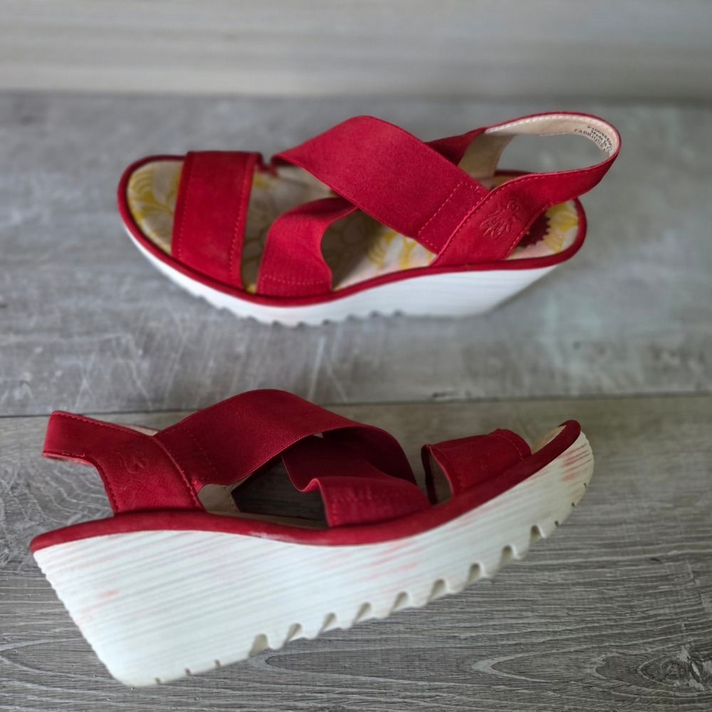 Fly London Wedge Platform Sandals Womens 37 US 6.5 Red Crisscross Platform FLAW